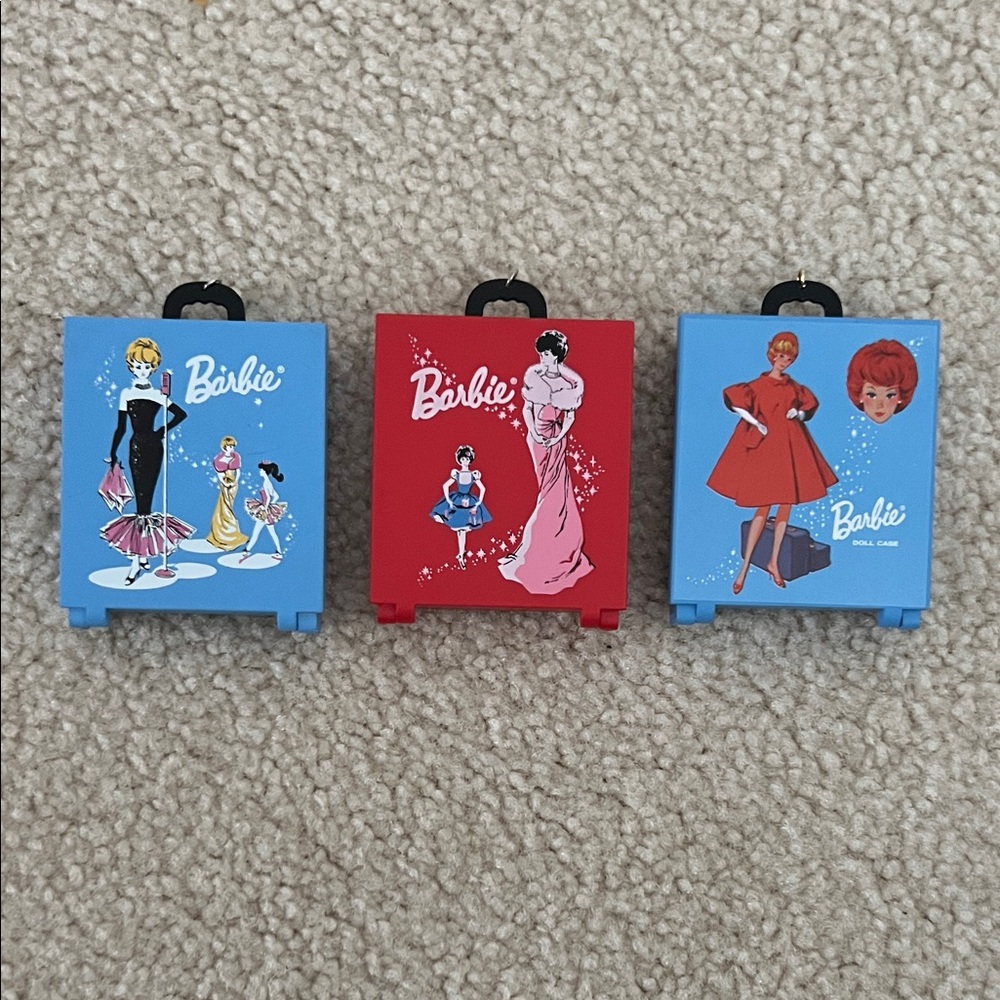 Bundle of 3-Vintage Hallmark Miniature Barbie Cases & Doll Ornaments -EC